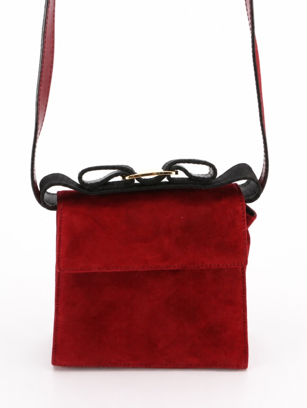 Authentic Salvatore Ferragamo Vara Bow Red Suede 2-Way Shoulder Bag